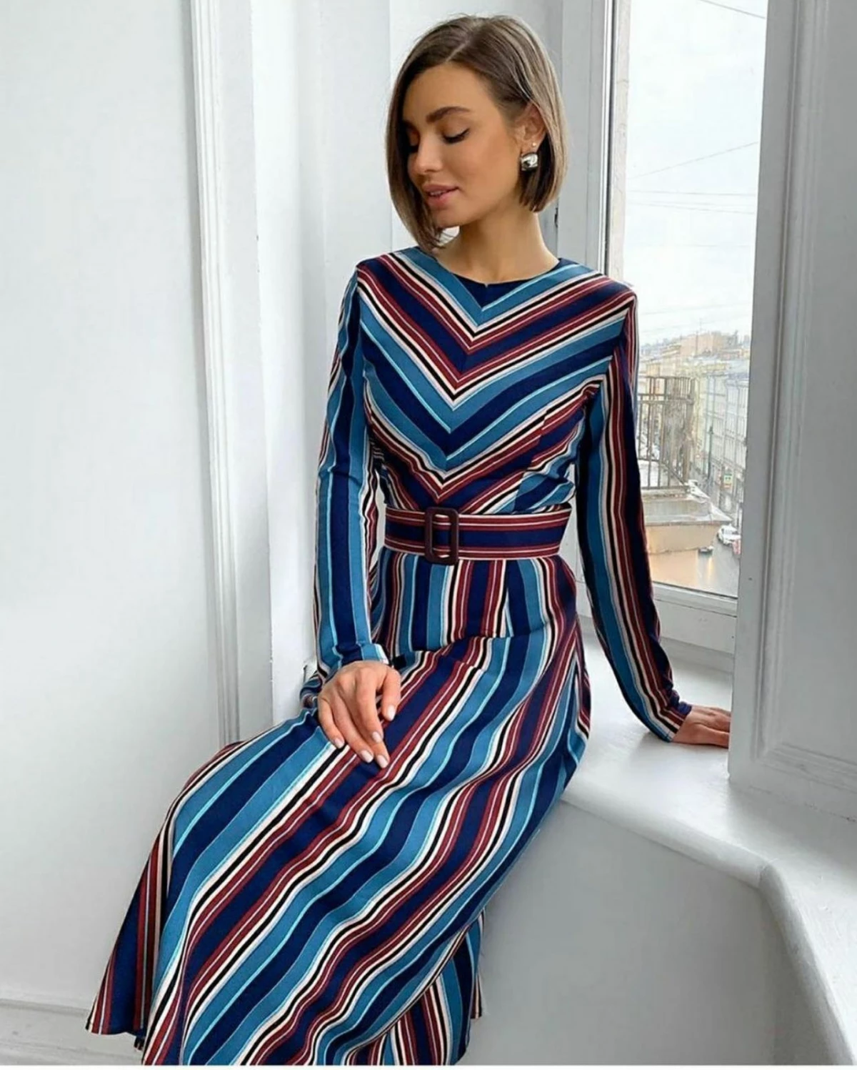 Summer Kjoler 2021 med fashionable Striped Print 12658_4