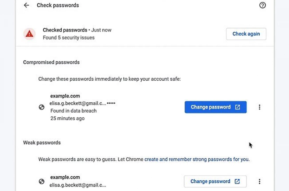 Google Chrome әлсіз парольдердің болуын тексереді және оларды түзетуге көмектеседі 1496_2