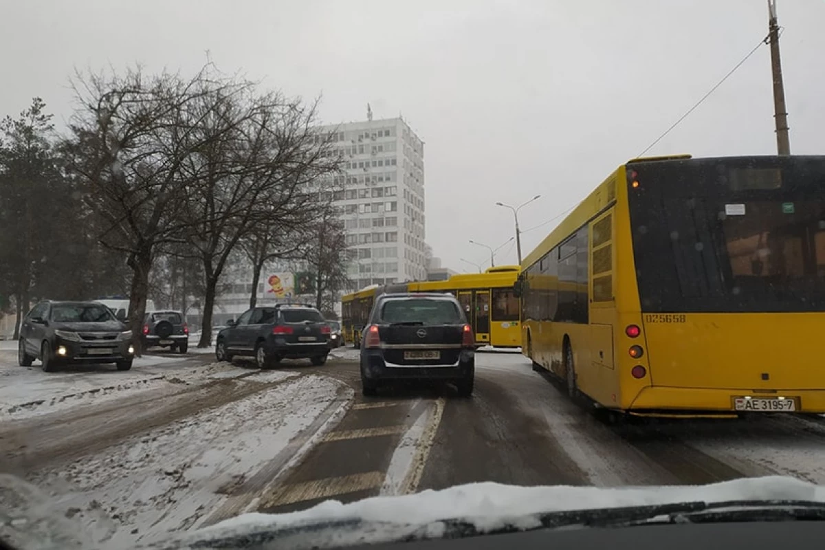 En Minsk, el autobús bloqueó la calle. Evidencia: los conductores tuvieron que viajar entre árboles. 2118_4