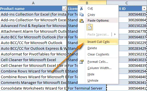 How to shift the table down in Excel 11285_1
