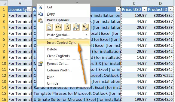 How to shift the table down in Excel 11285_3