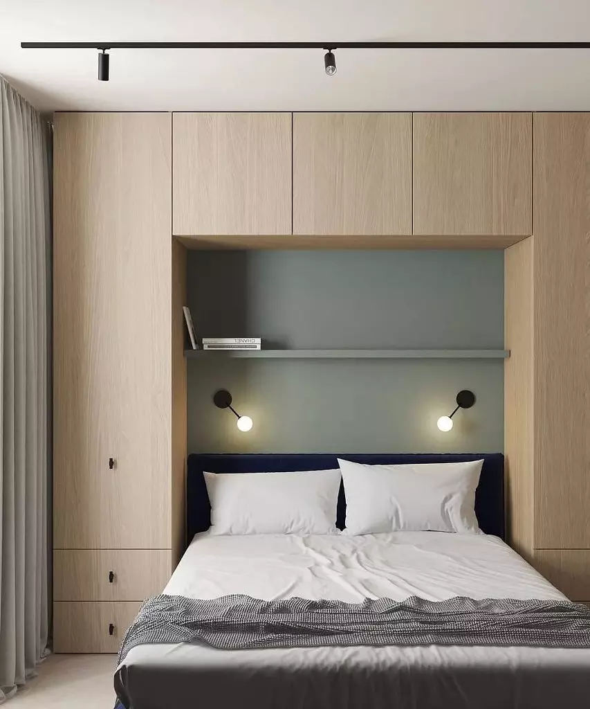 Како да организирате многу мала спална соба: 8 совети и мислење на дизајнерот 14166_10
