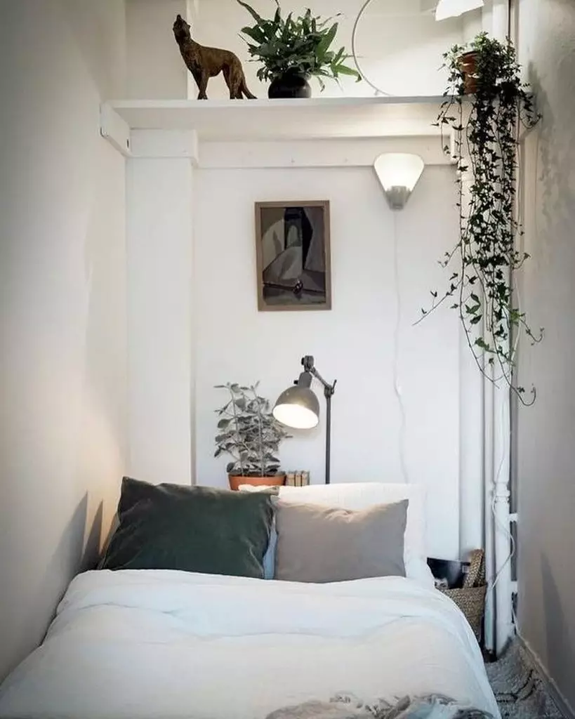 Kako organizirati vrlo malu spavaću sobu: 8 savjeta i dizajnera mišljenje 14166_21