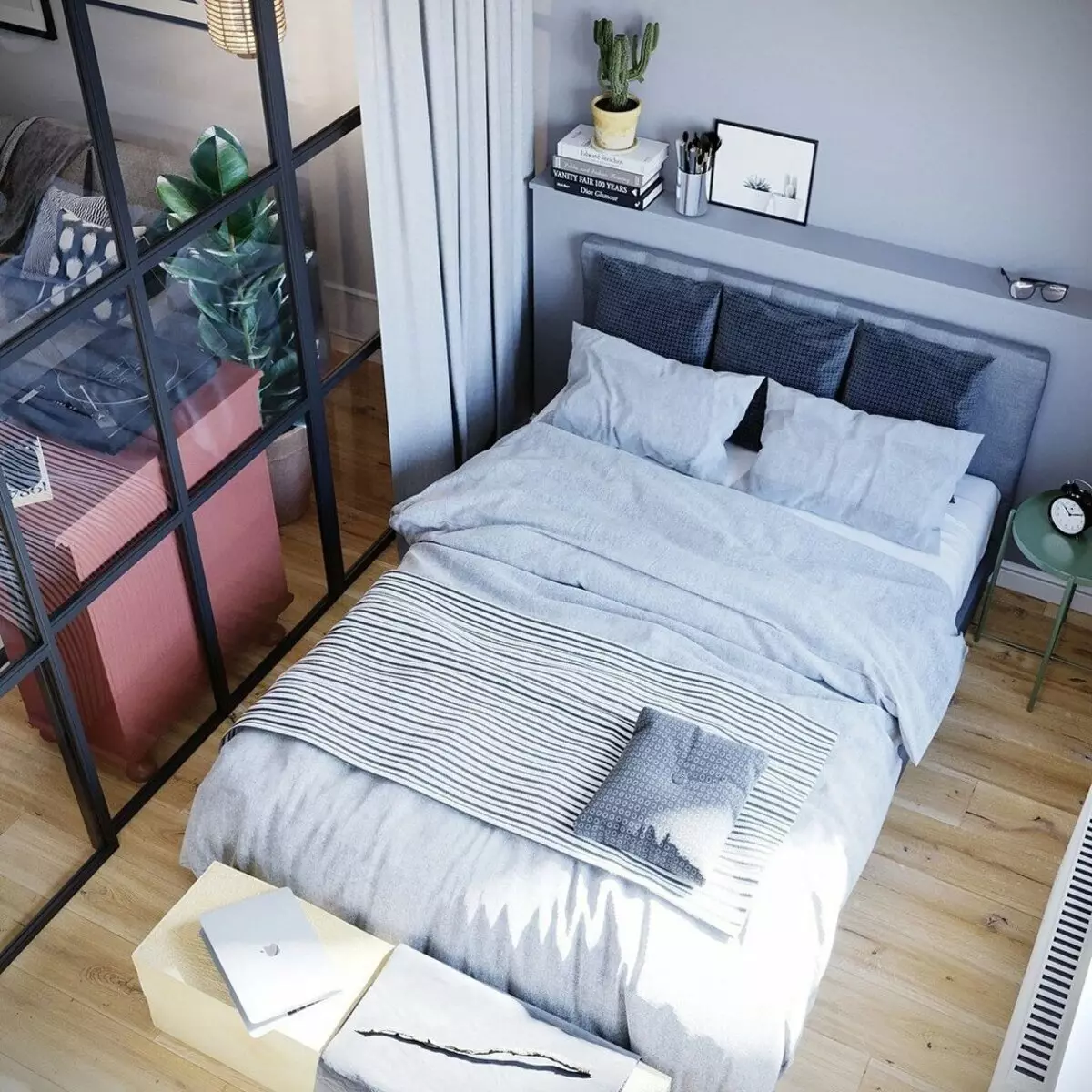 Çok küçük bir yatak odası nasıl ayarlanır: 8 ipucu ve tasarımcının görüşü 14166_23