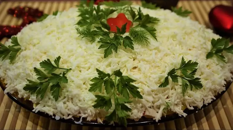Puff salad with crab chopsticks and melted cheese
