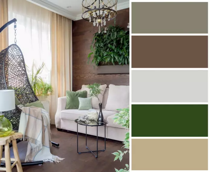 رہنے کے کمرے کے لئے سب سے زیادہ آرام دہ اور پرسکون رنگ کے مجموعے - 10 تیار شدہ اسکیمز 20394_8