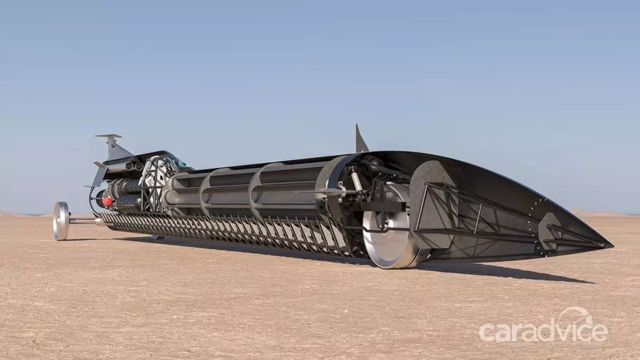 Australiërs bouwden een raketauto met een capaciteit van 202.500 krachten om de snelheidsrecord op aarde in te stellen 20747_4