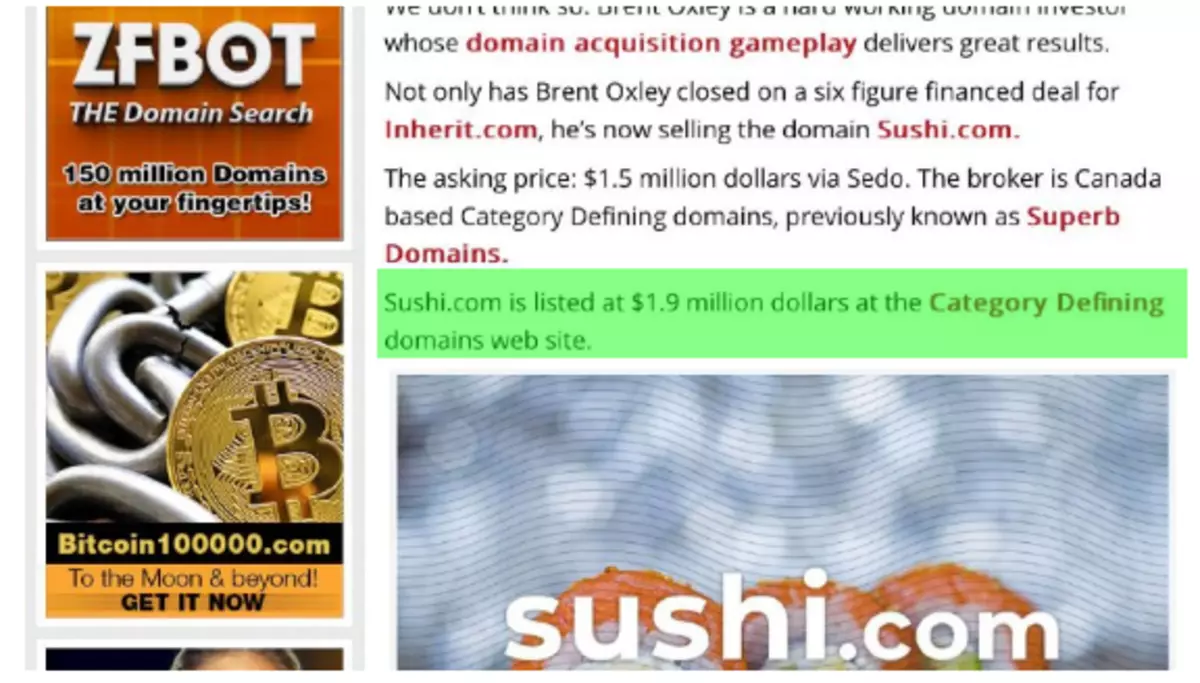 Sushiswap sai suurepärase domeeni 2 miljoni dollari eest