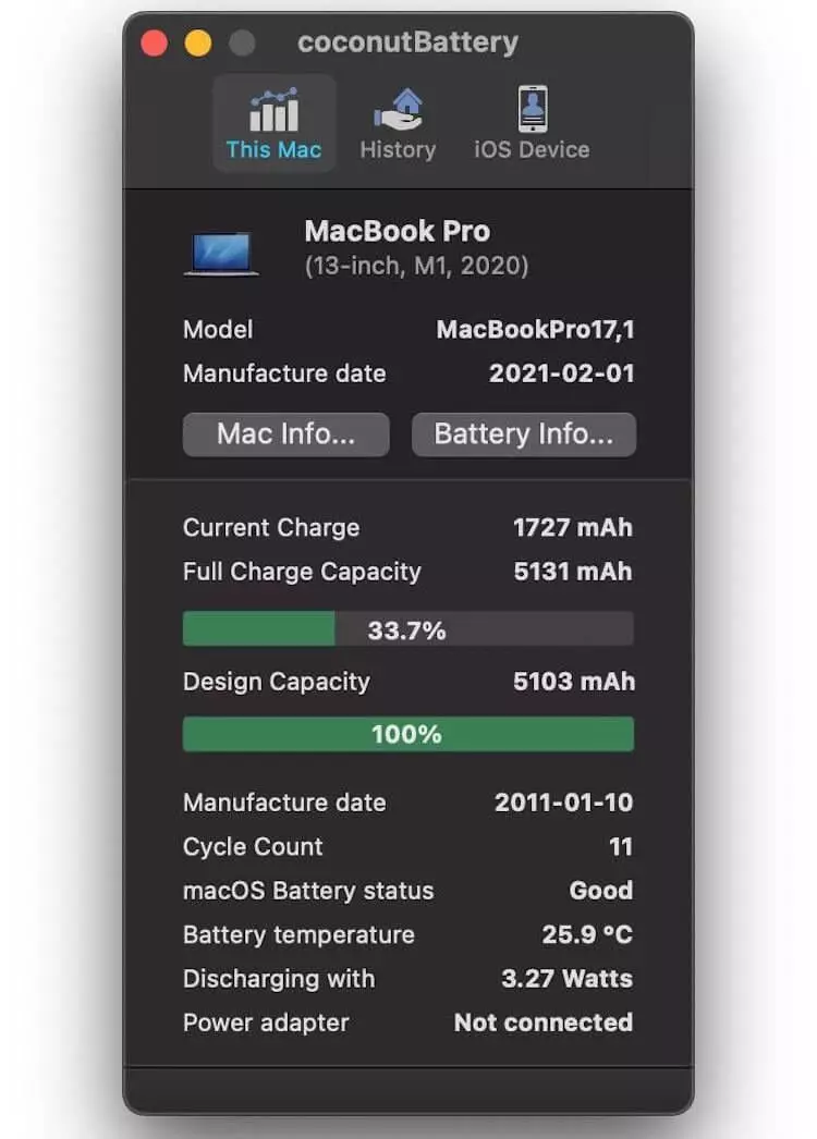 ใน Macbook Air และ MacBook Pro บน M1 ความจุของแบตเตอรี่ลดลงอย่างรวดเร็ว ตรวจสอบแล็ปท็อปของคุณ! 244_4