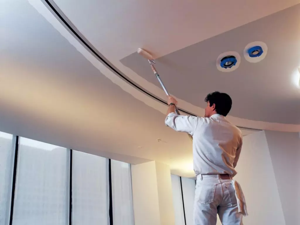 How to paint the ceiling without divorces: preparation, choice of material, work 8035_3